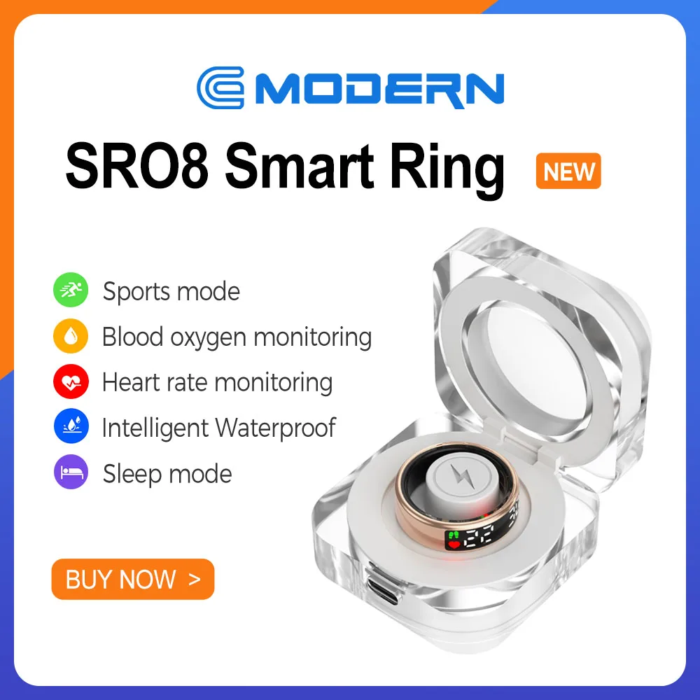 

R08 Smart Ring Men Women Battery Life 30 Days Health Monitor IP68 & 5ATM Waterproof Multi-sport Mode Bluetooth 5.1 Smart Ring