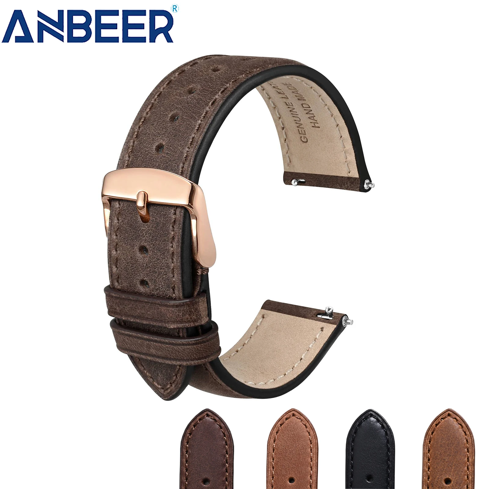 

ANBEER Crazy House Leather Watch Strap Retro and Classic 18mm 20mm 22mm