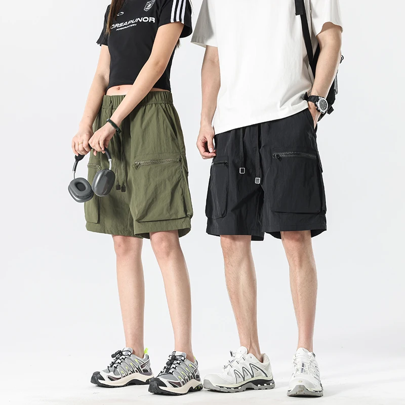 

Модные повседневные свободные шорты-карго с несколькими карманами, тонкие мужские пятые брюки большого размера, брюки с эластичной талией