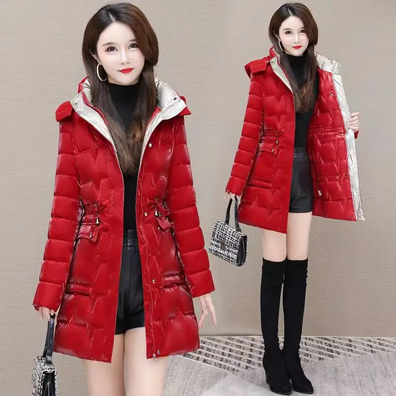 2023 New Winter Down Cotton Jackets Women\'s Clothing Long Parkas Slim Hooded Warm Winter Coats Female Black Waterproof Overcoat