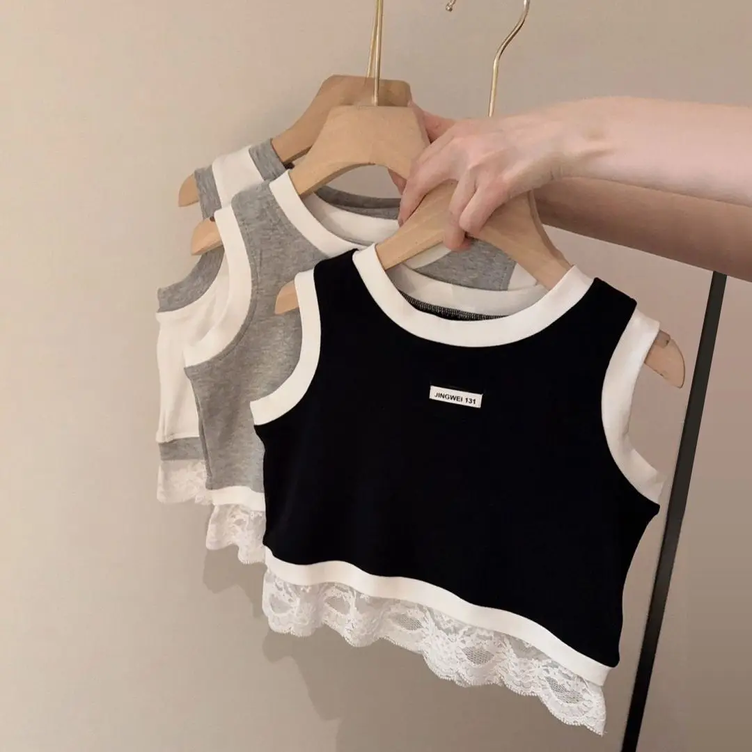 New Girls Undershirt New Summer Children's Cotton T-Shirt Fashionable Hundred Tops Girls Sling Summer Yankee Bottoming Shir