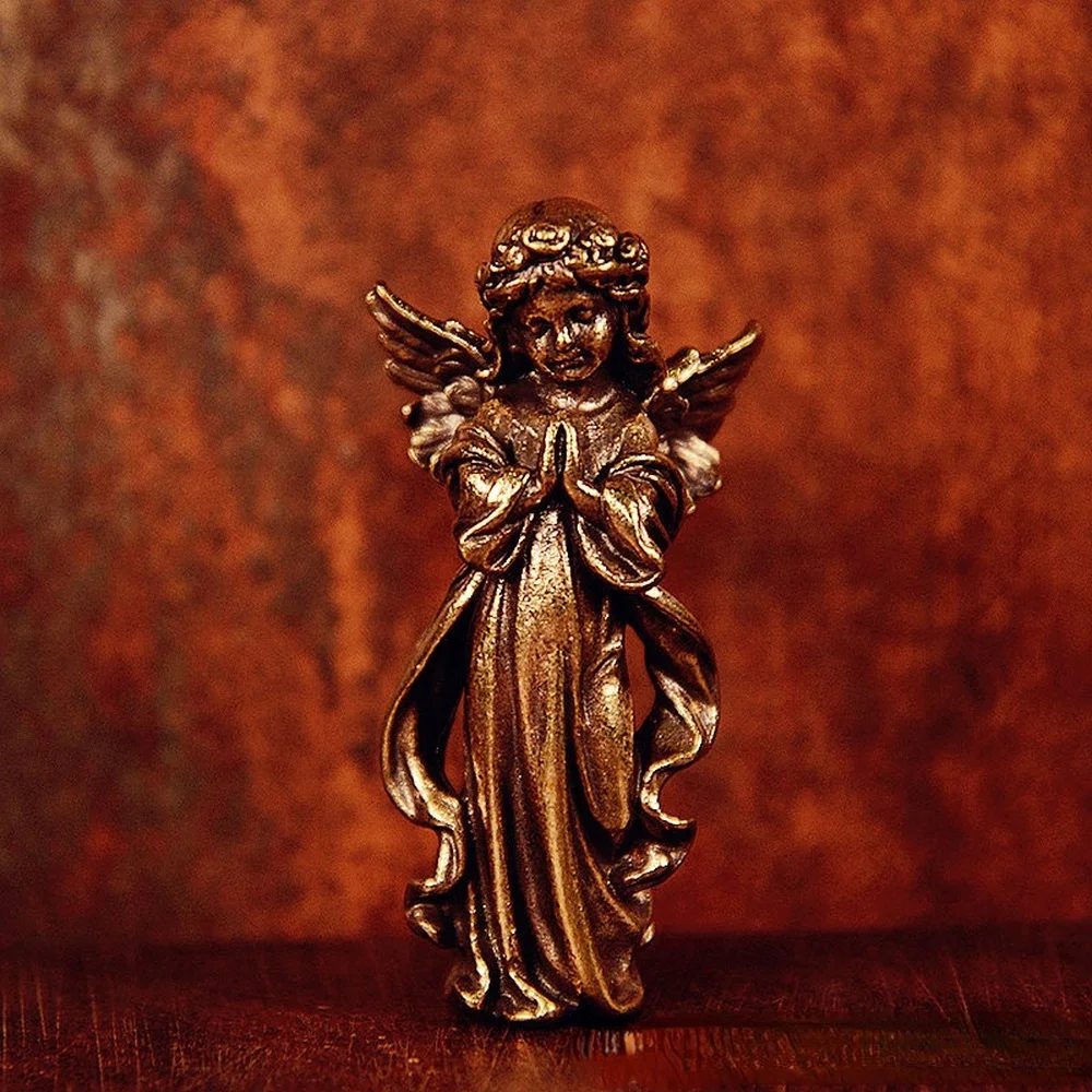 تمثال ملاك من النحاس العتيق ، زخارف صغيرة ، تماثيل ملاك نحاسية ، ديكورات سطح المكتب ، إكسسوارات ديكور المنزل للغرفة #2