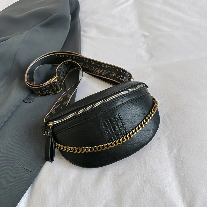 Stylish Solid Colour PU Leather Chain Fanny Pack For Women Trendy Waist Bag Female Fashion Waist Pack Ladies Chest Belt Bag 2024