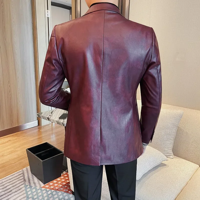 Classics Autumn Winter Leather Suit Jackets Dress Men Solid Slim Casual Business Blazer Office Wedding Social Dress Men Clothing