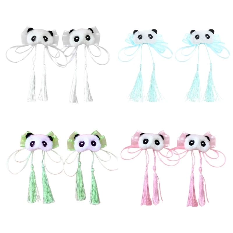 Y2K Panda Hair Clip for Girl LolitaStyle Bowknot Tassels Hairpin Hanfu Costume Barrettes Anime Subculture Hair Accessory