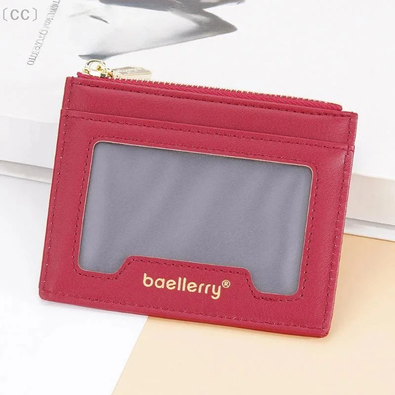 〔CC〕Women Short Zipper Card Wallet Multi Card Slots Transparent ID Window PU Leather Coin Purse For Daily Shopping Travel〔88〕