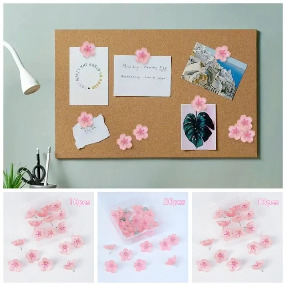 

10/20/30Pcs Portable Creative Sakura Pushpins 3D Reusable Board Push Pin DIY Cute Pink Flower Push Pins Wall Markers
