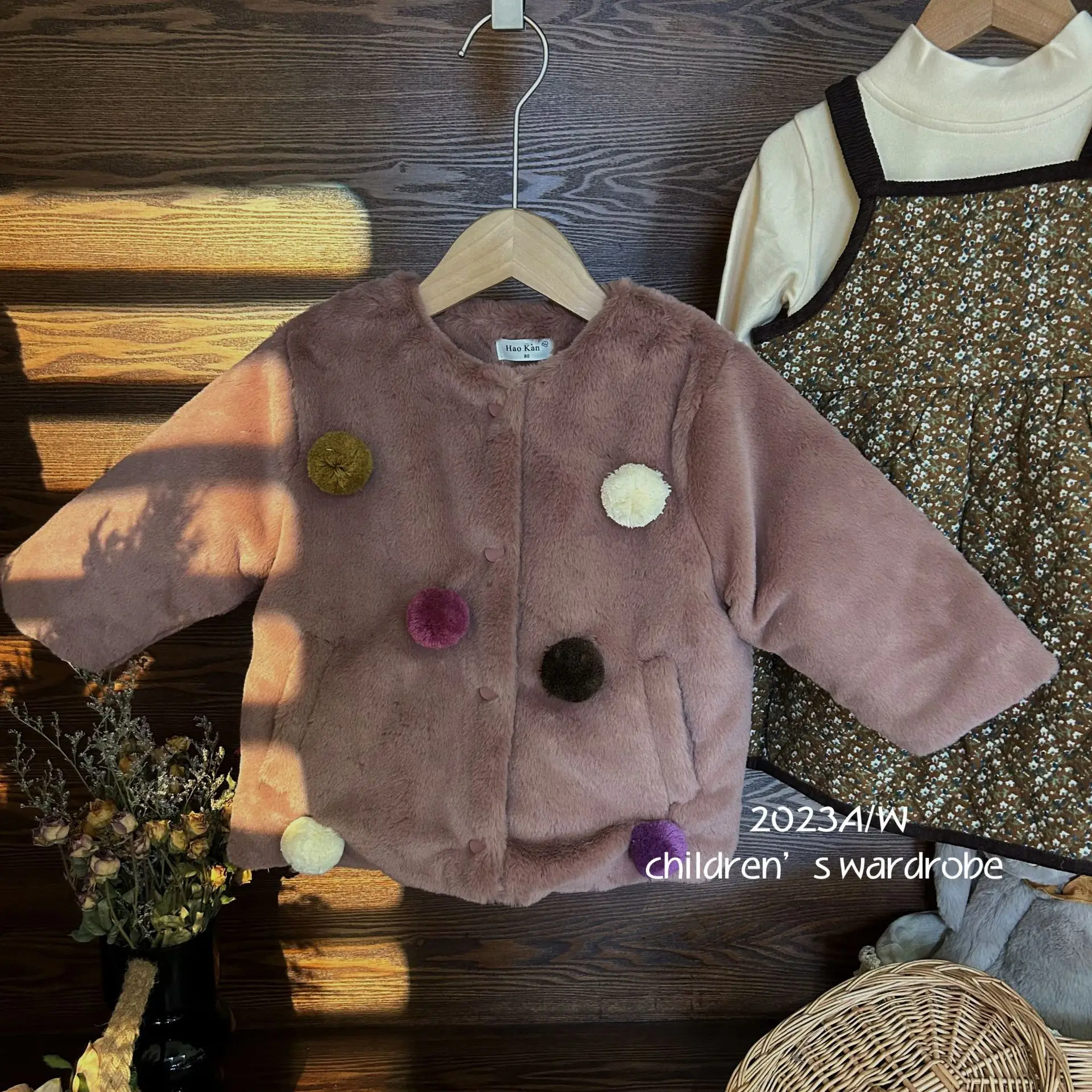 

Girl Coat Girl Fur Coat Korean Style Children Wear 2023 New Winter Girl Color Hairball Fur Coat Fur Cardigan Girl Winter Clothes