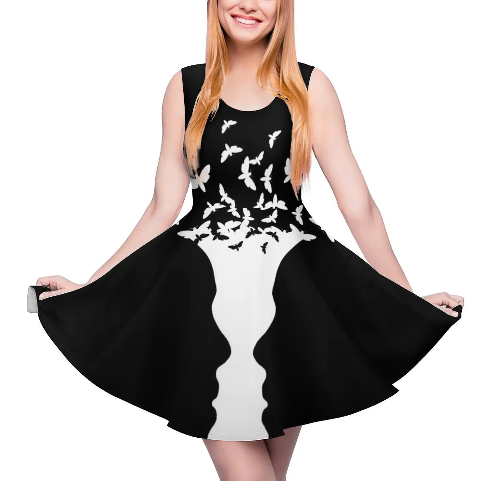 

Black and white trippy optical illusion Sleeveless Dress summer outfits for women 2024 Womens dresses