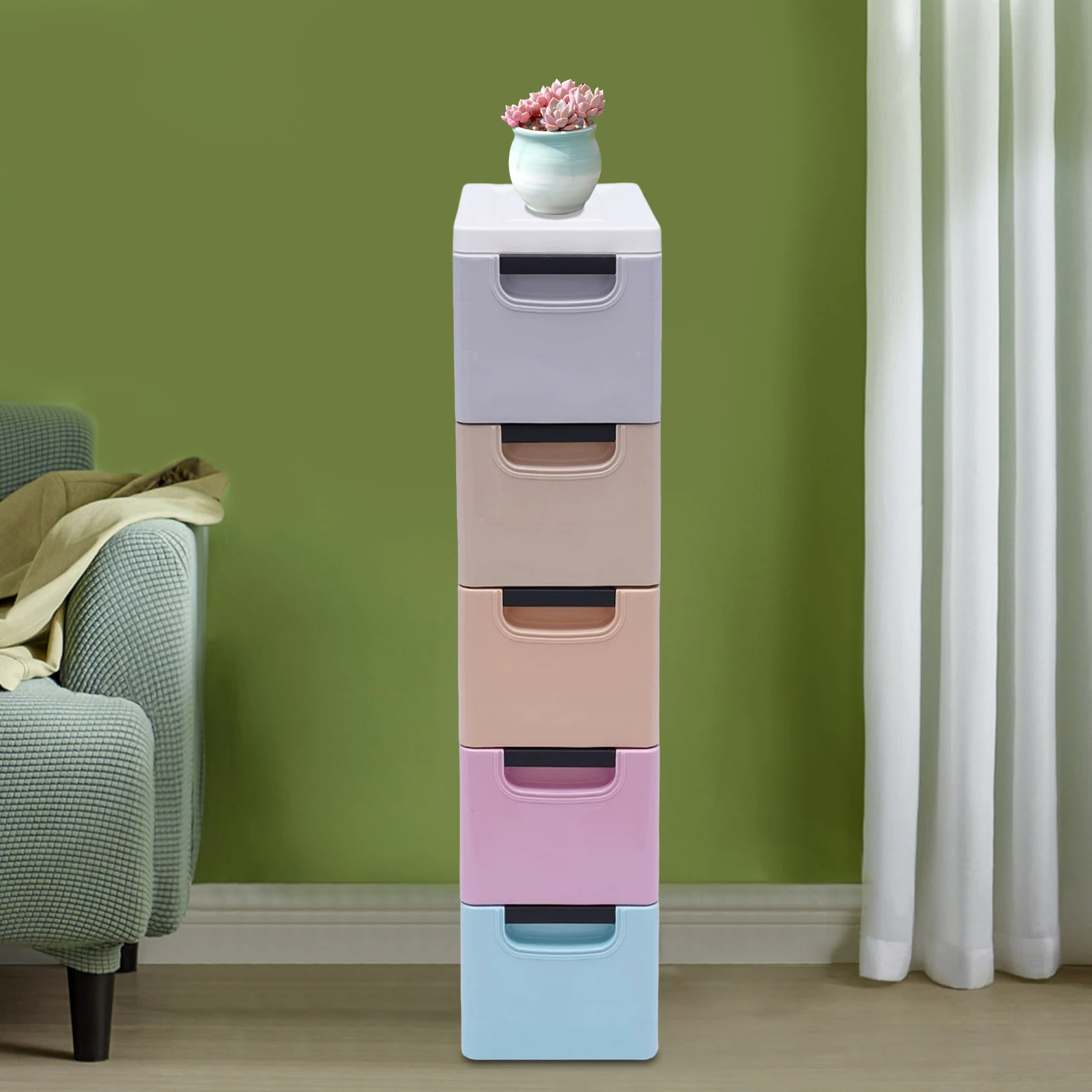 5-Drawer Storage Cabinet PP Material Large Capacity Stable with Smooth Wheels Easy to Clean and Move for Home Organization