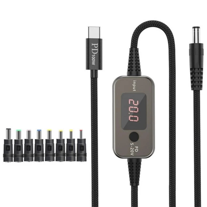PD100W USB C to DC5521 고속 충전 케이블 5V 9V 12V 15V 20V 5A 조절 가능 전원 공급 케이블 (다양한 어댑터 포함) 베스트셀러