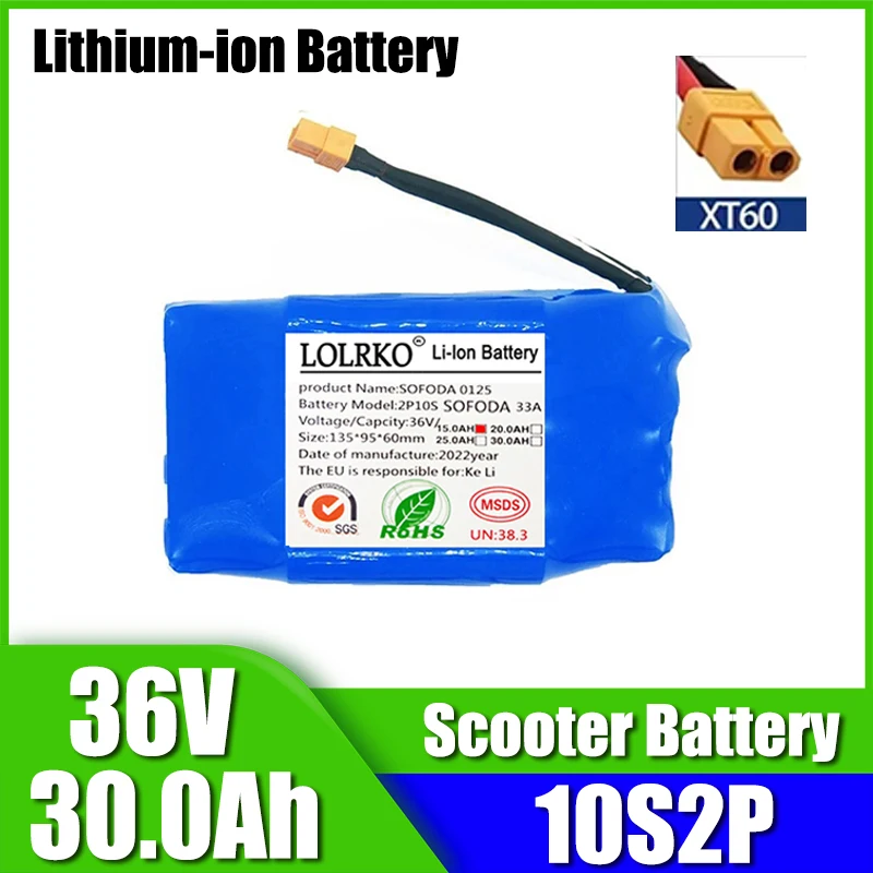 36V 30Ah 10S2P battery pack for electric self balancing scooter, air cushion unicycle