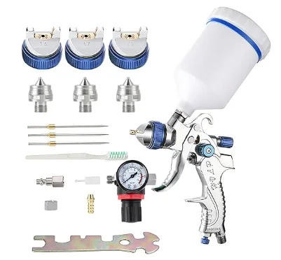 ENDOZER HVLP Atomization Spray Gun 2008 with 1.3-1.5-1.8mm or 1.4-1.7-2.0mm Nozzles & Gauge for Professional Paint Touch-Up