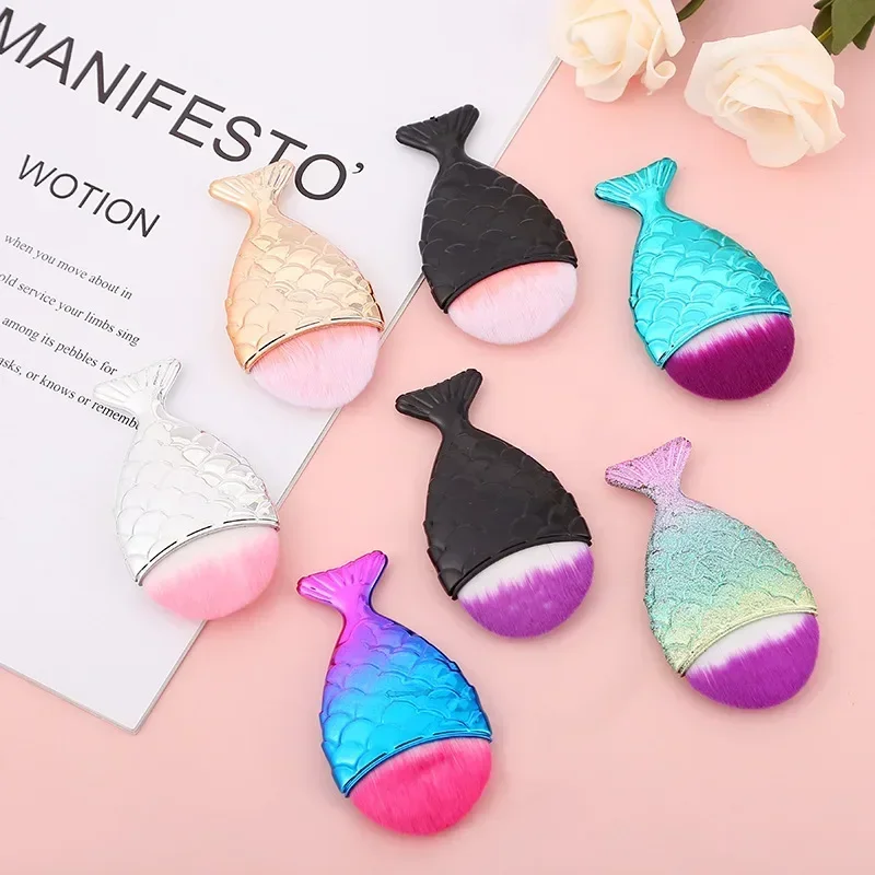 Colorful Fish Tail Shape Nail Brush Soft Cleaning Dust Powder Manicure Care Tool Mermaid Tail Beauty Make Up Tools Accessories