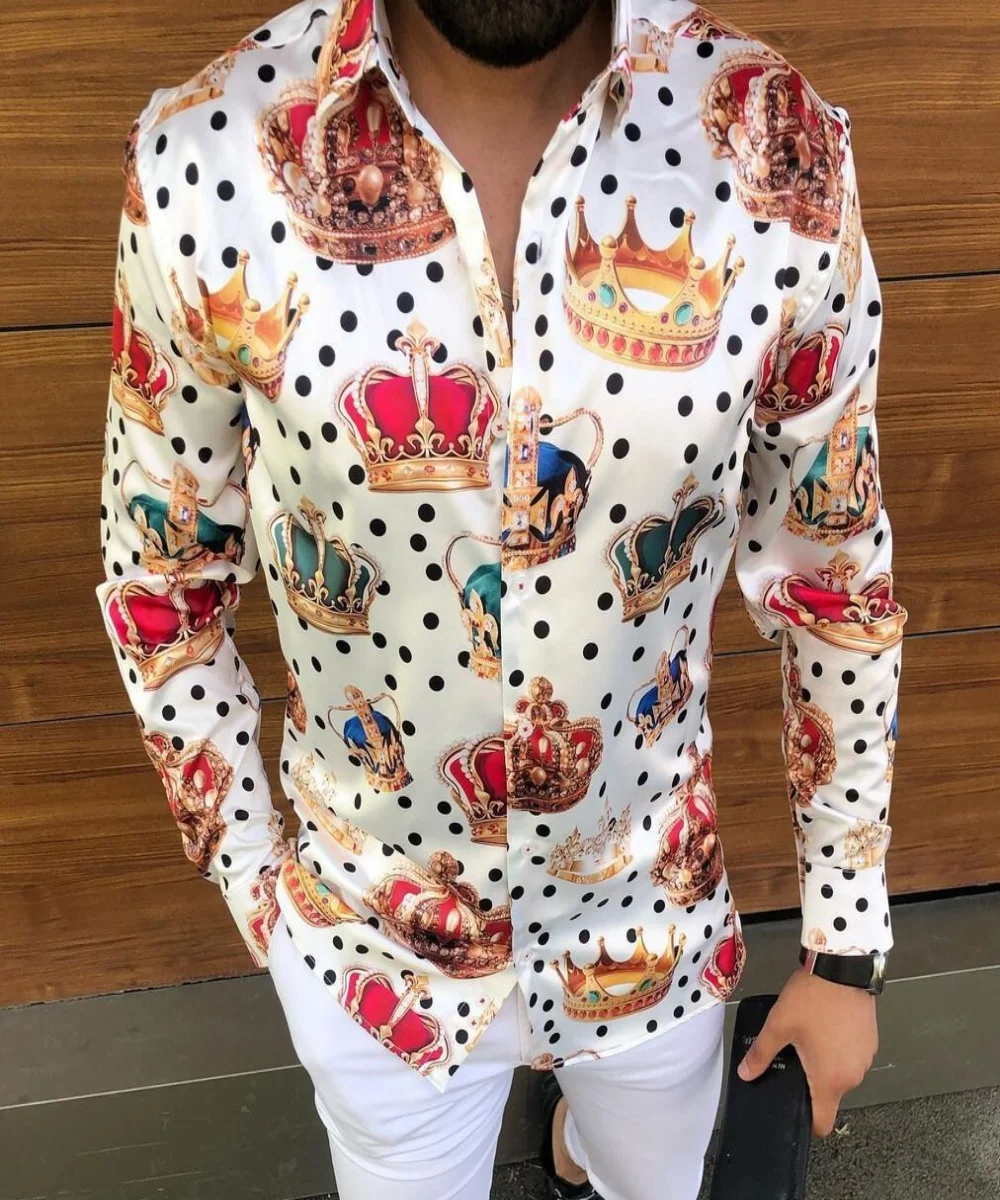 

Europe and the United States Men's shirt fashionable sales dinner party dance party outdoor high Street Printed Long-Sleeved Top