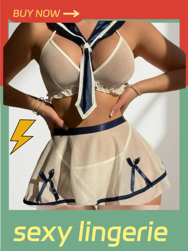 sailor Sexy porno lingerie Role play costume See-through bdsm uniform Bra hip hugging skirt sex suit Tie accessories hot adult