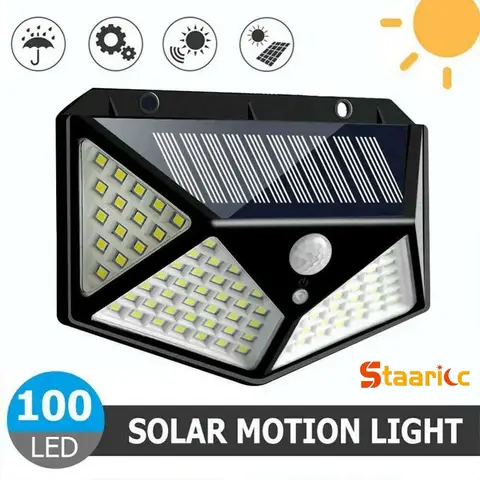 STAARICC 100 LED Solar Motion Sensor Security Light Outdoor Waterproof PIR Spotlight for Yard Garden Path Fence Decoration