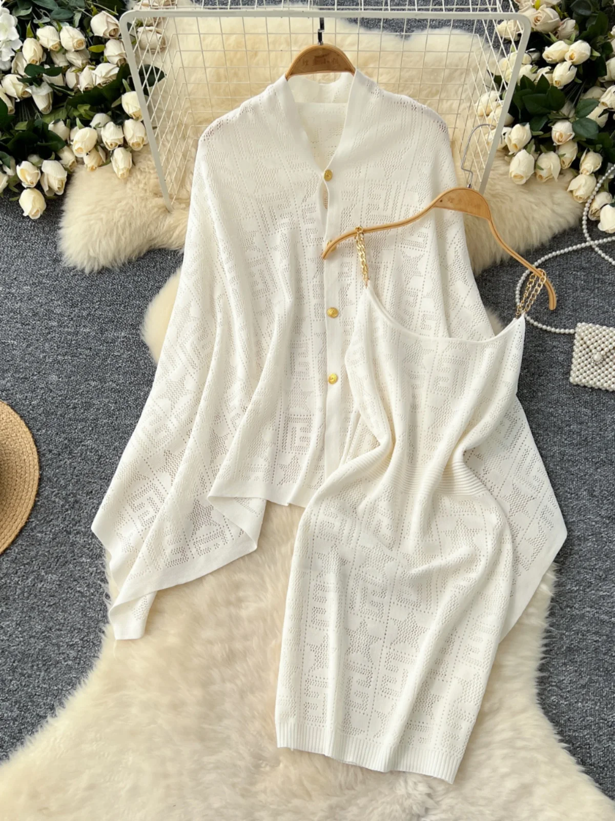 طقم نسائي محبوك من Cowl Ne Dr And Jaet طقم غير متماثل فضفاض مناسب ملابس خارجية قابلة للتنقل مجموعة شتوية #3