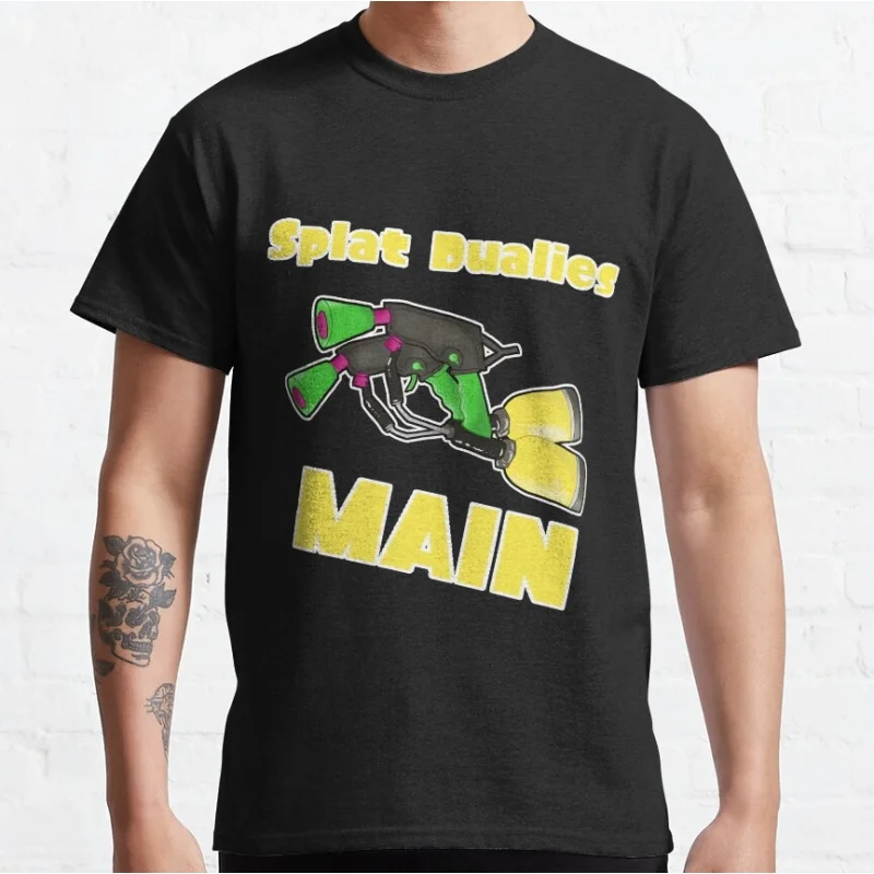 Splat Dualies Main Cartoon Video game Splatoon Gift T-Shirt for gamer 100% Cotton y2k clothing Short-Sleeve Tee All Size Tops