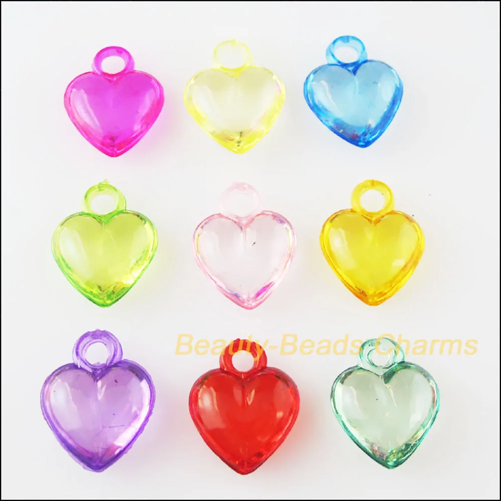 60Pcs Mixed Plastic Acrylic Smooth Heart Charms Pendants 13.5x17mm