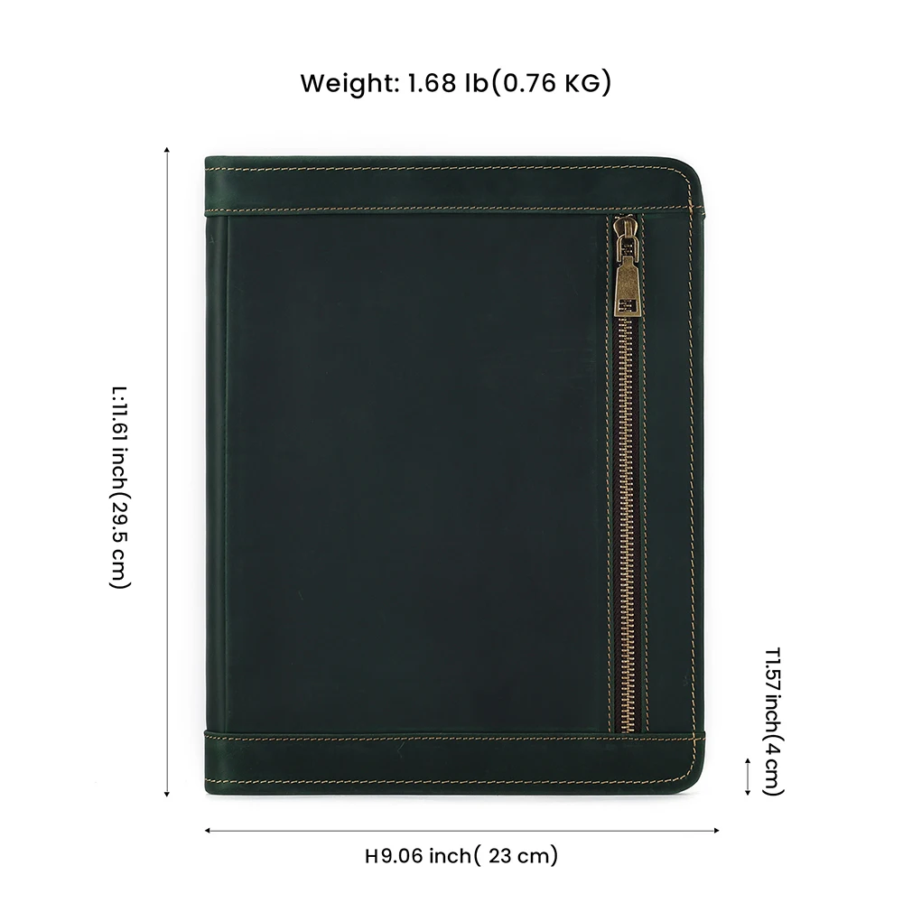 JOYIR-portafolio de cuero de vaca genuino con cremallera, carpeta de archivos, estuche de negocios, bolsa organizadora para IPad A6, portatarjetas