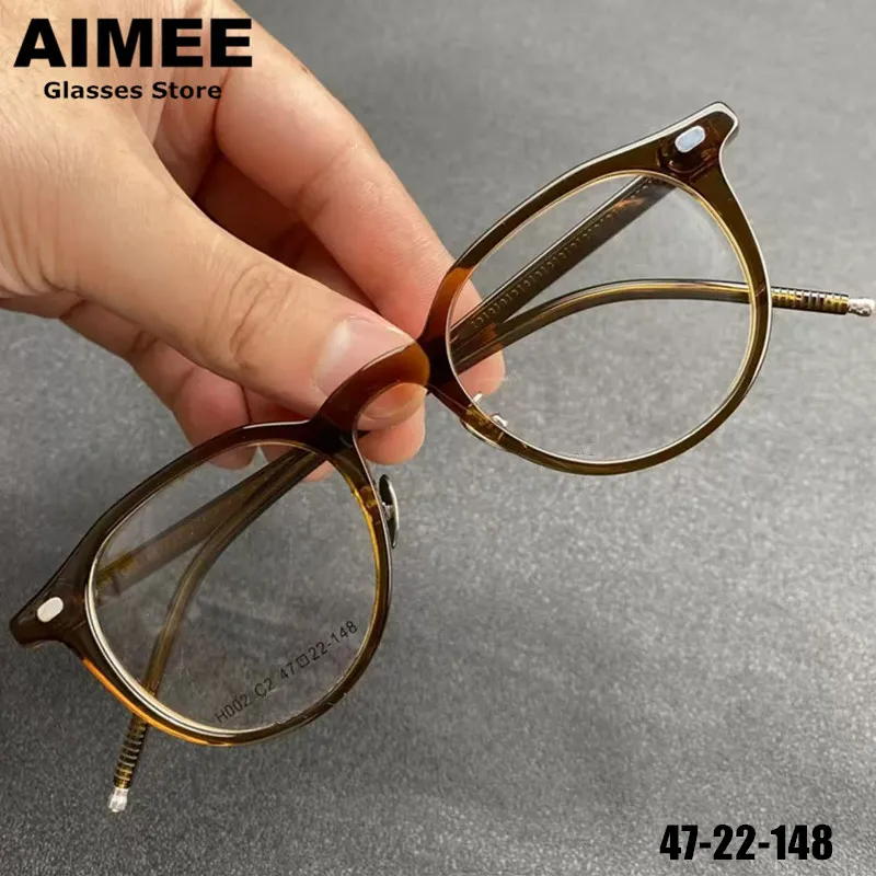 

Японские очки ручной работы из ацетата, мужские винтажные круглые дизайнерские очки, женские классические очки, синие легкие очки Gafa, новинка