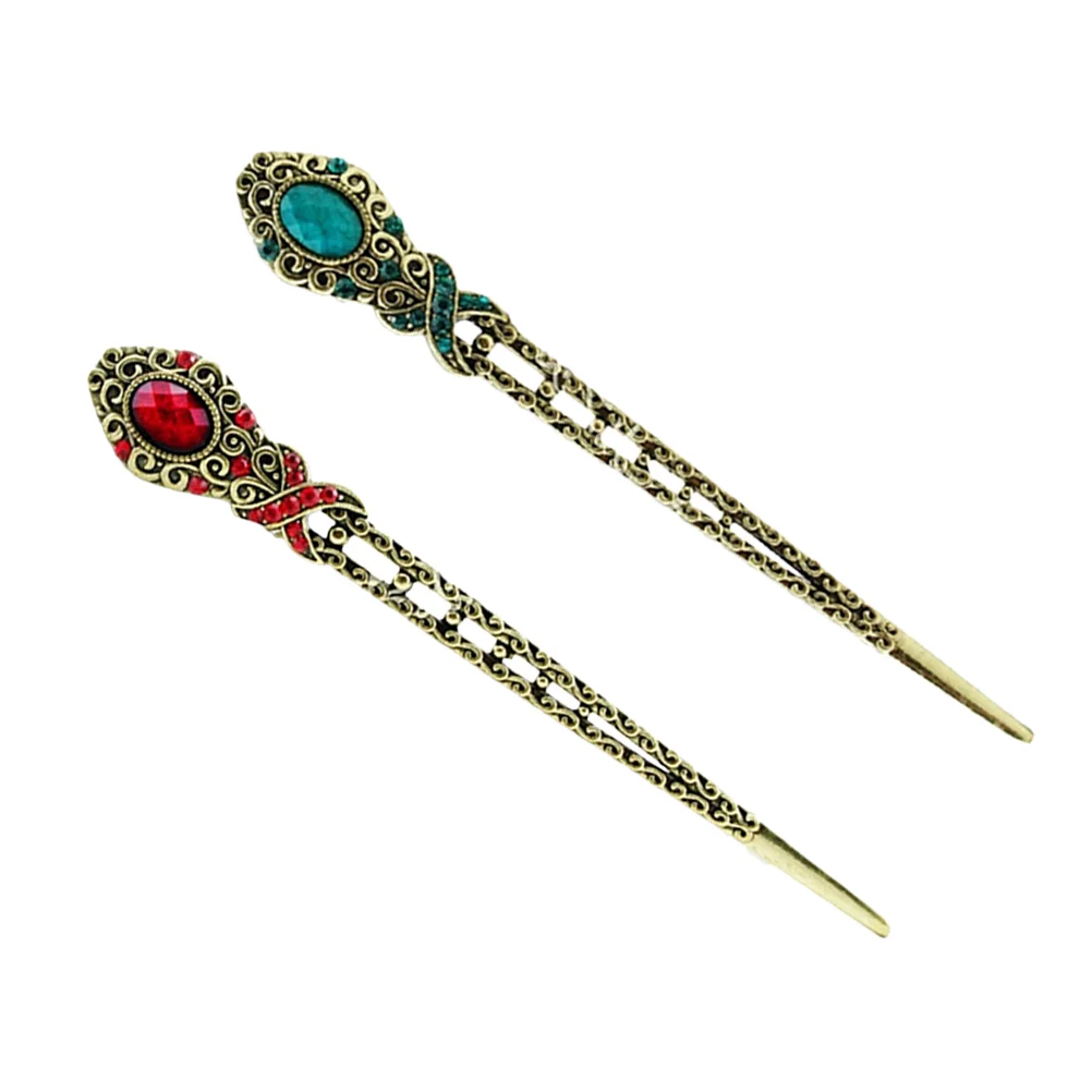 

2 Pcs Vintage Hairpin Stick Chopsticks for Women Toppers Chinese Accessories Modeling Buns