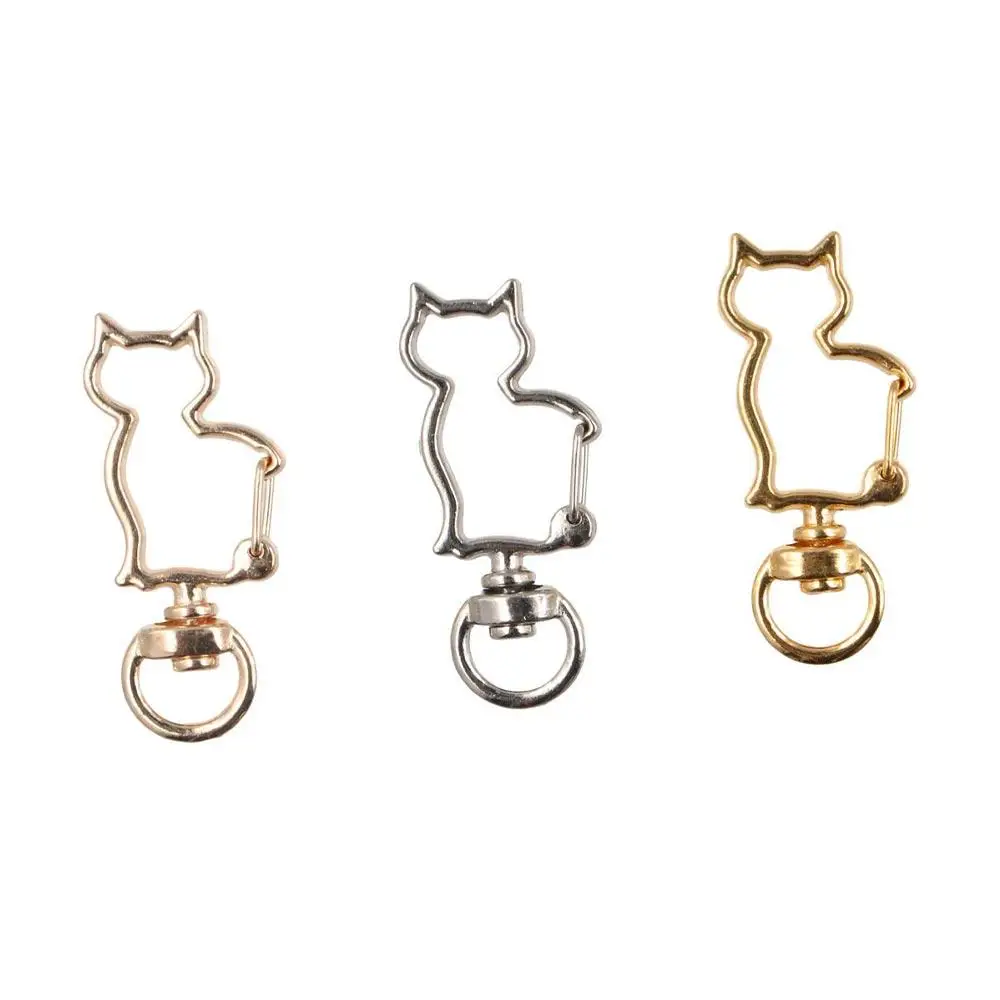 Alloy Cat Lobster Claw Clasp Keyring Making Gold Silver Plated Cat Connecting Ring Jump Rings Pendant DIY Keychain Buckle Gift