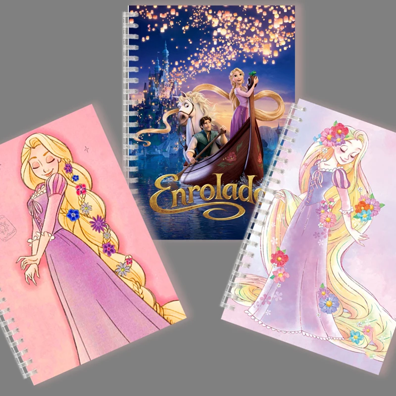 A5 Spiral Notebook Cartoon Disney Rapunzel Tangled Princess Anime Movie Aesthetic Stationery Writing Note Book Memo Kids Gifts