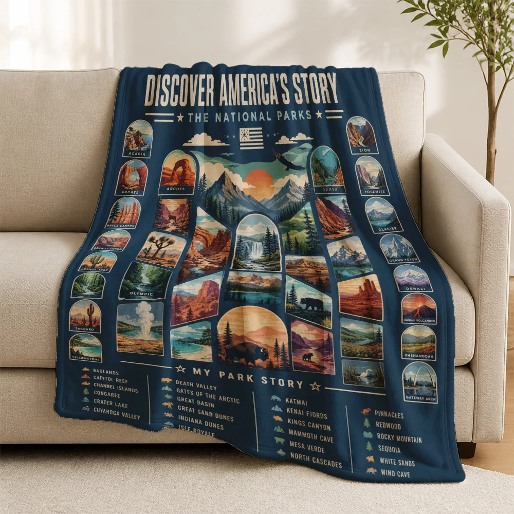 Large National Parks Throw Blanket US America Landscape Art Decor Cozy Throw Sofa Blanket Gift for Travel Lovers Hiking Decor