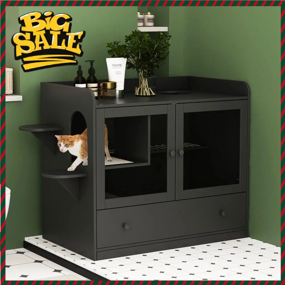 

BestsellerElegant Large Cat Litter Enclosure with Hidden Box and Tray, Suitable for Living Spaces, Wooden, Black