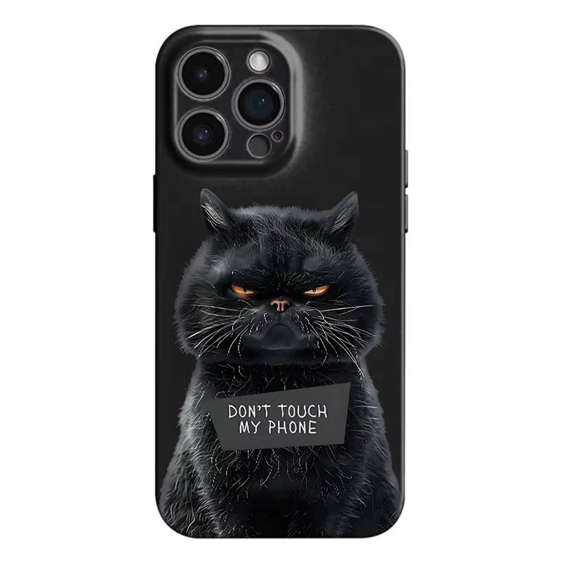 Black Cat "DON'T TOUCH MY PHONE" Phone Case For Samsung S26 S25 S24 S23 S22 S21 Ultra Plus Edge FE Hard PC Shockproof Back Cover