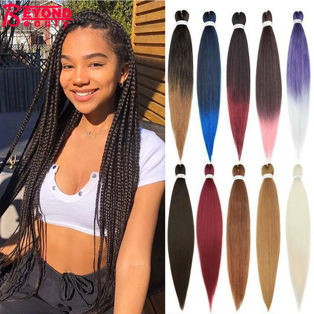 26 Inch Easy Braids Crochet Hair Pink Synthetic Afro Ombre Jumbo Xpression Braiding Hair  Pre Stretche Extensions For Box Braids