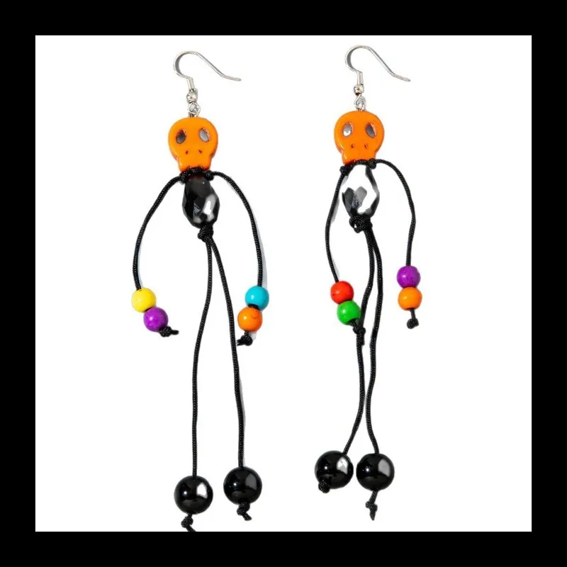 إكسسوارات، أقراط مخصصة ومبتكرة مطرزة برأس شبح طويلة من البوليستر للهالوين، أقراط زينة