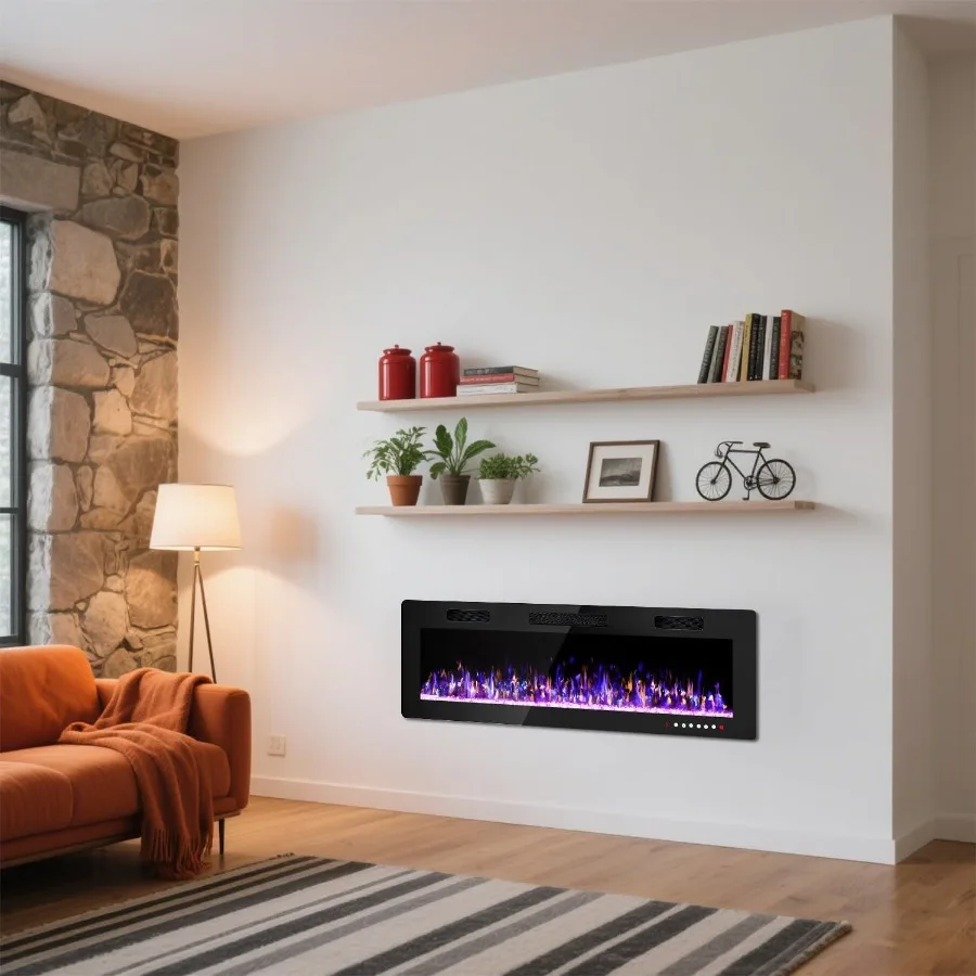 مدفأة كهربائية رفيعة للغاية مقاس 50 بوصة لغرفة المعيشة الحديثة أو غرفة النوم قائمة بذاتها أو مثبتة على الحائط مع مجموعة قابلة للتعديل #3