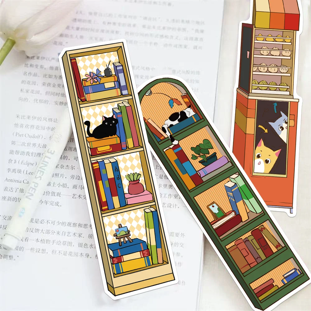 30/60pcs cat bookmark cartoon cabinet decoration reading book marking student creative gift DIY paper card page marker bookmarks