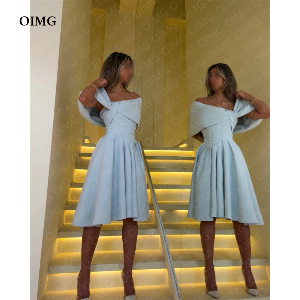 

OIMG Simple Blue Short Arabic Party Dresses Evening Gowns Short Bow Mini Custom Color Night Club Dress Vestidos Robe de soiree