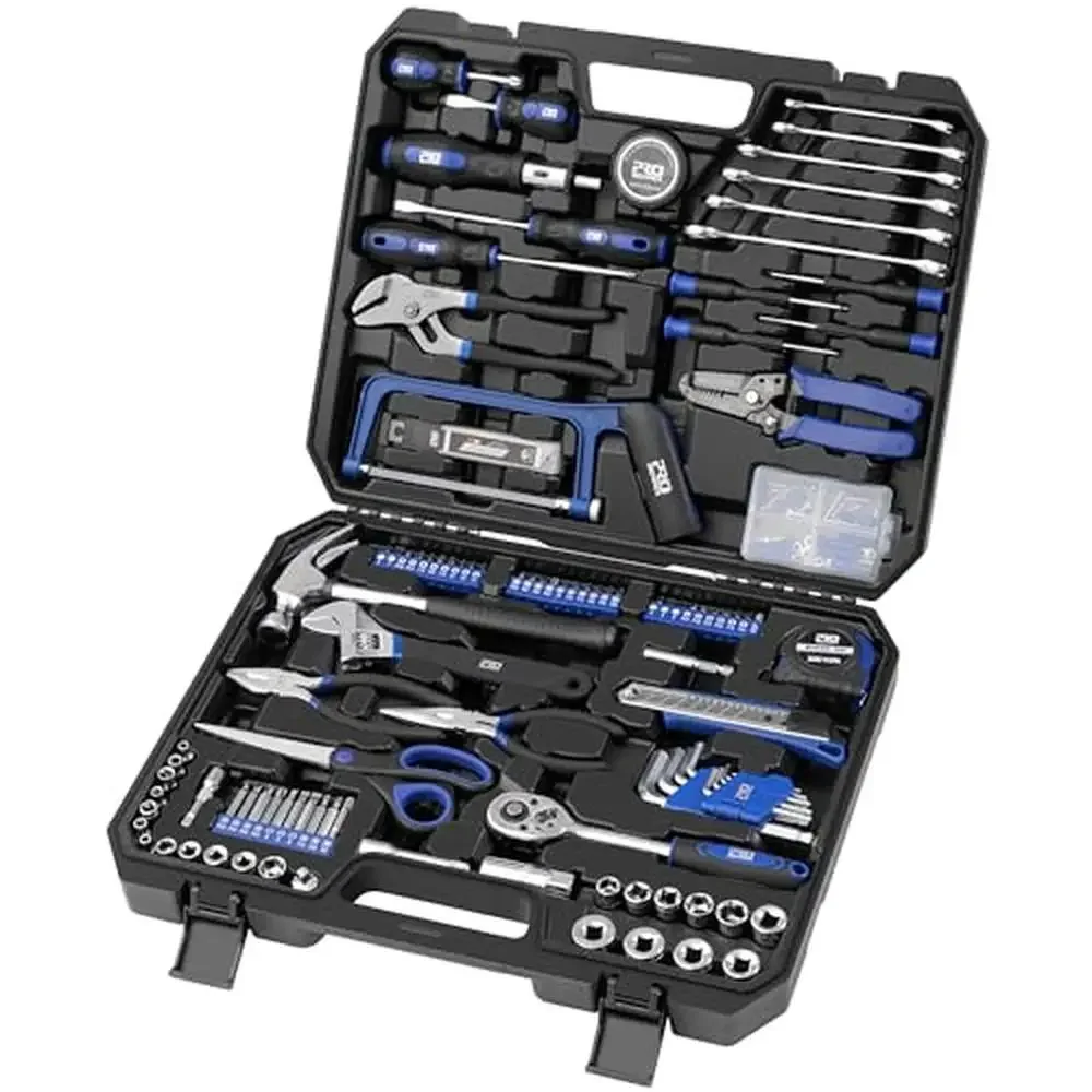 

216-Piece Home/Auto Repair DIY Tool Kit Hammer Pliers Screwdriver Wrench Set Multi-Purpose Ergonomic Design Storage Box Great