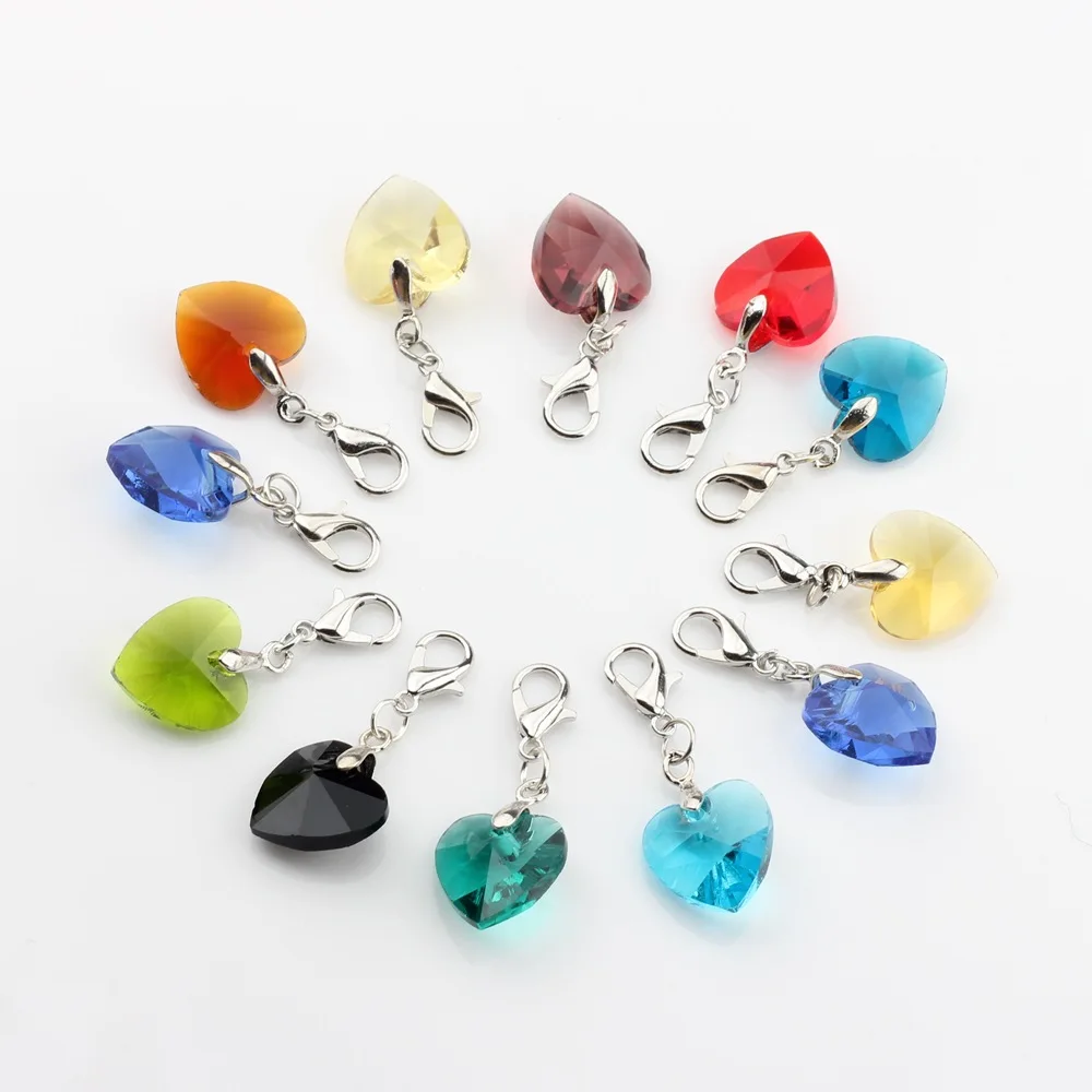 5pcs Crystal Heart Pendants Lobster Clasp For Diy Bracelet Earrings Keychain Jewelry Making Cute Charms Creation Supplies Gifts