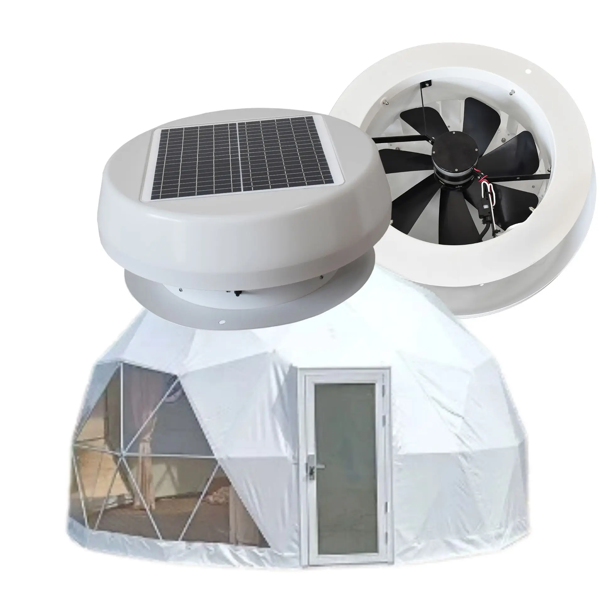 

2024 New Waterproof Outdoor Roof Mount Energy Saving Offgrid Solar System Powered Attic Fan for Dome Tent