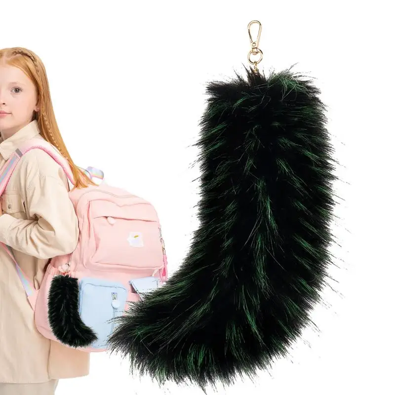 Faux Animal Tail Keychain Furry 9Inch Tail Animal Keyring Realistic Animal Tail Keyring Tassel Ring Key Chain Tassel Bag Cosplay