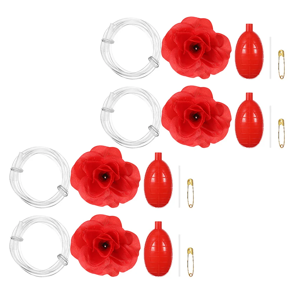 4 قطعة دبوس خدعة الورد لرش الماء الواقعي للأطفال والكبار هدية مضحكة محمولة قابلة لإعادة الملء للحفلات