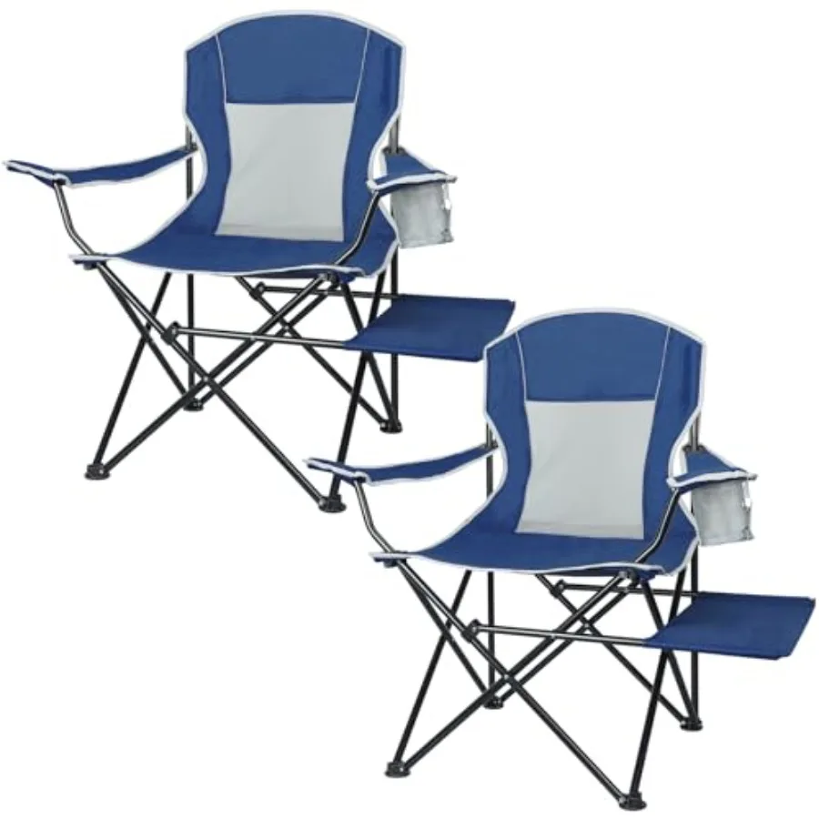 

Camping Chairs for Outdoor Use, Heavy-Duty Steel Frame, Blue, 350LBS Capacity with Side Table and Cup Holder, Portable Collapsi