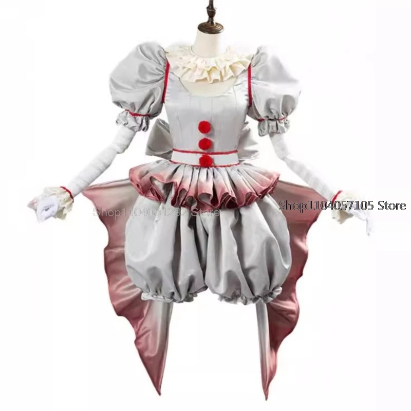 Movie Clown Pennywise Cosplay Costume Genderswap Halloween Horror Lolita Dress Up Women Fantasy Dress Carnival Party Full Set