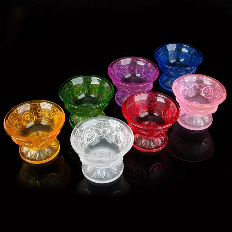 7pcs/set Colorful Glass Water Supply Bowl Supply Cup for Buddha Offering Cup Buddhism Supplies Crystal Holy Water Bowl Dharma