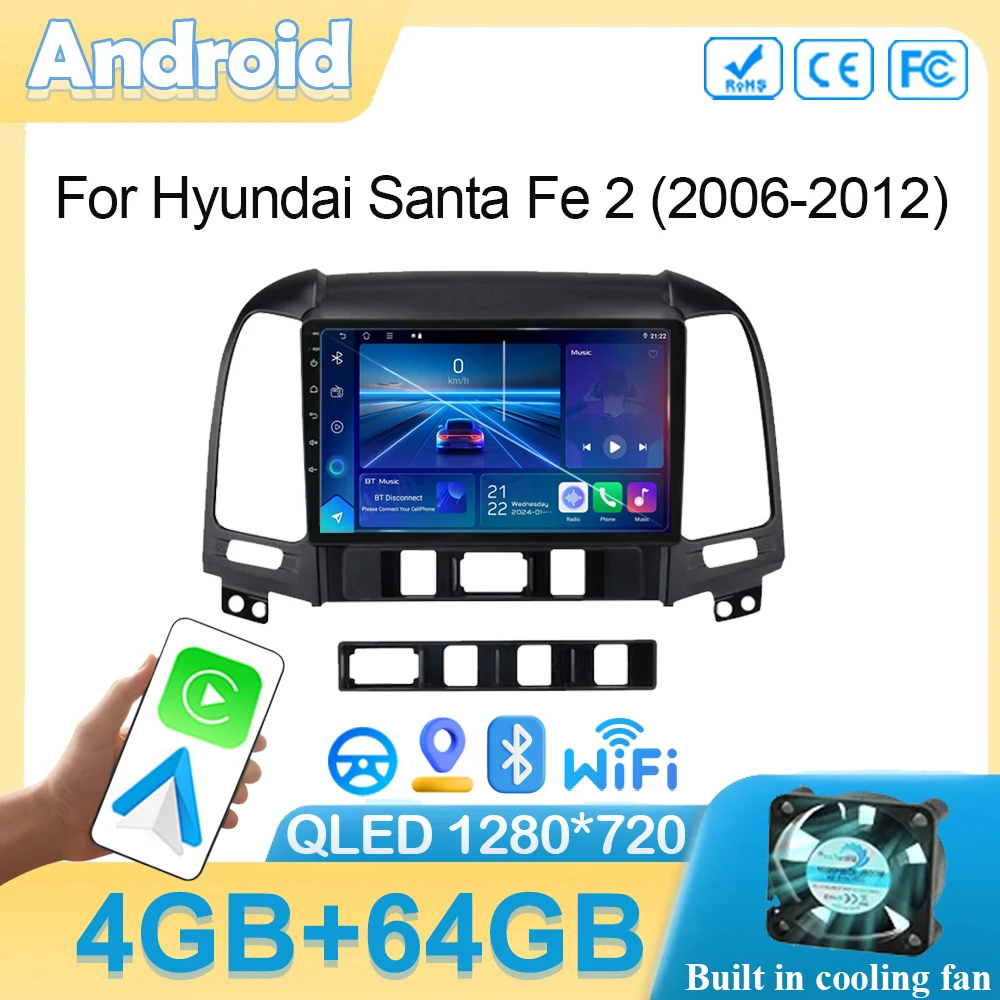 

Автомагнитола для Hyundai Santa Fe 2 2006-2012, Android, GPS-навигация, 2 Din, 4G, мультимедийный видеоплеер, DVD, Carplay, стерео, головное устройство