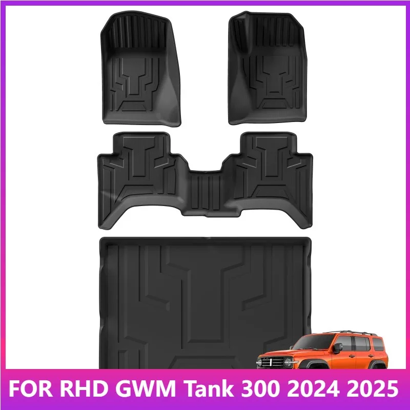 

RHD For GWM Tank 300 2024 2025 Car Floor Mats Cargo Liner Trunk/Backrest Mat TPE 3D All Weather Right Hand Drive Black