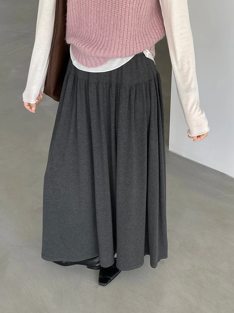 

Серая юбка средней длины во французском стиле, женская корейская версия, утягивающая юбка трапециевидной формы с высокой талией и большими качелями