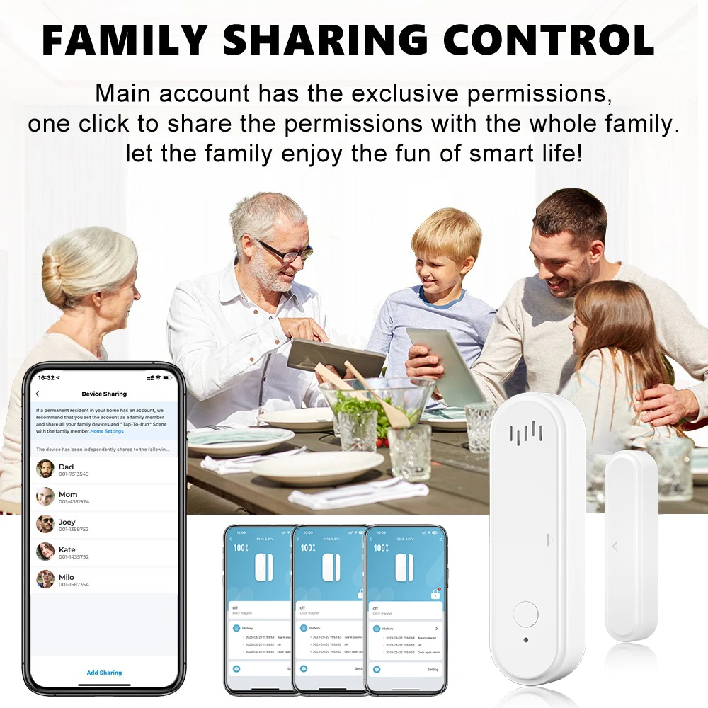 Tuya Smart WiFi Door Sensor 80dB Sound Window Door Sensor Smart Life Arm Disarm Door Sensor APP Alert On Site Alarm Door Sensor