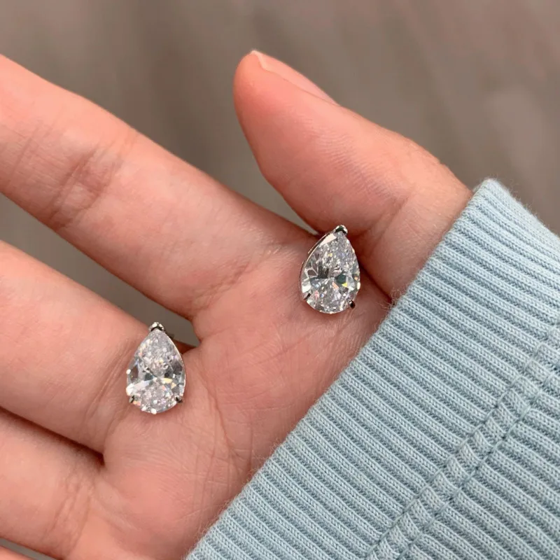 JH 1CT الكمثرى قطع مويسانيتي وأقراط للنساء تألق سوليتير مجوهرات 925 فضة هدية عيد الحب #5